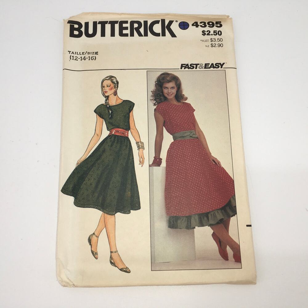 Butterick 4395 Vintage Flared Cottagecore Dress Sewing Pattern 12-14-16 UNCUT